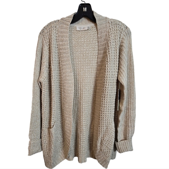 RD Style Womens Open Front Cardigan Delicate Knit Beige Cream Medium New - Picture 1 of 12